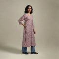 Pink - cotton straight sanganeri kurta 02 - handcrafted