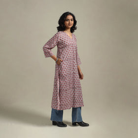 Pink - cotton straight sanganeri kurta 02 - handcrafted