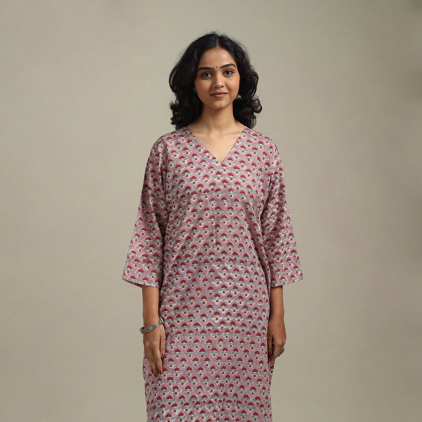 Pink - cotton straight sanganeri kurta 02 - handcrafted