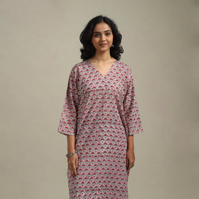 Pink - cotton straight sanganeri kurta 02 - handcrafted