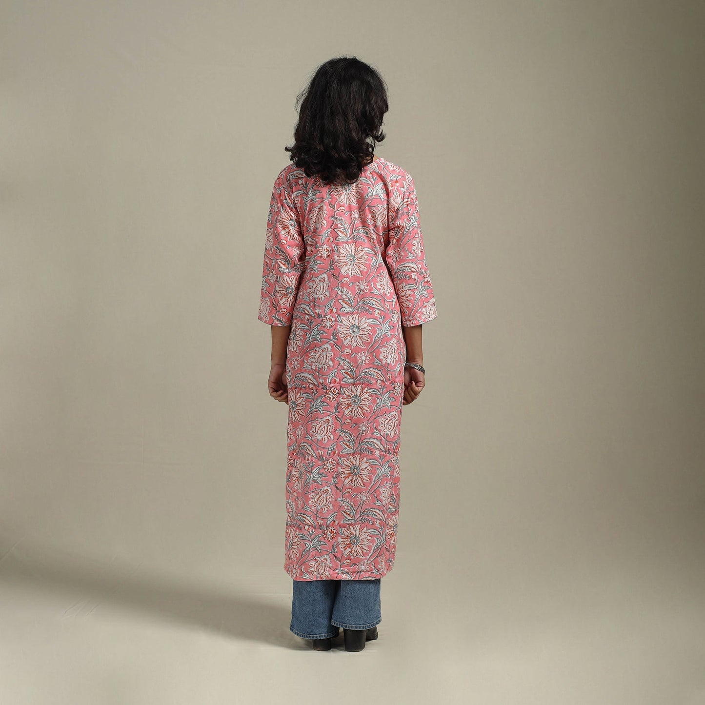 Pink - cotton straight sanganeri kurta - handcrafted