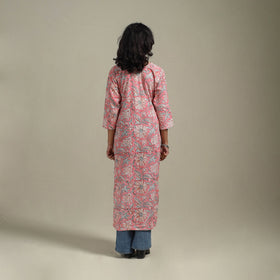Pink - cotton straight sanganeri kurta - handcrafted