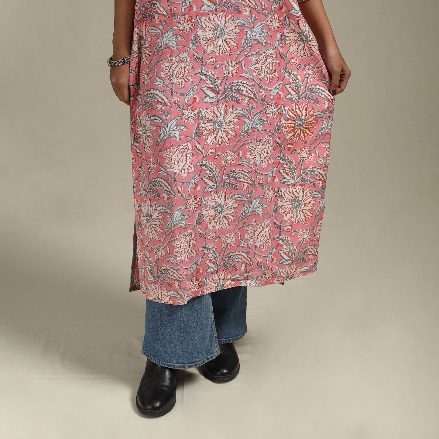 Pink - cotton straight sanganeri kurta - handcrafted