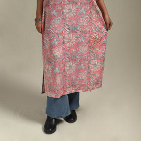 Pink - cotton straight sanganeri kurta - handcrafted