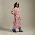 Pink - cotton straight sanganeri kurta - handcrafted
