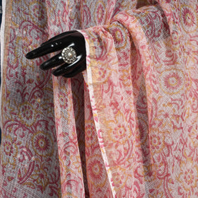 Pink Block Print Kota Doria Cotton Sanganeri Floral Dupatta 