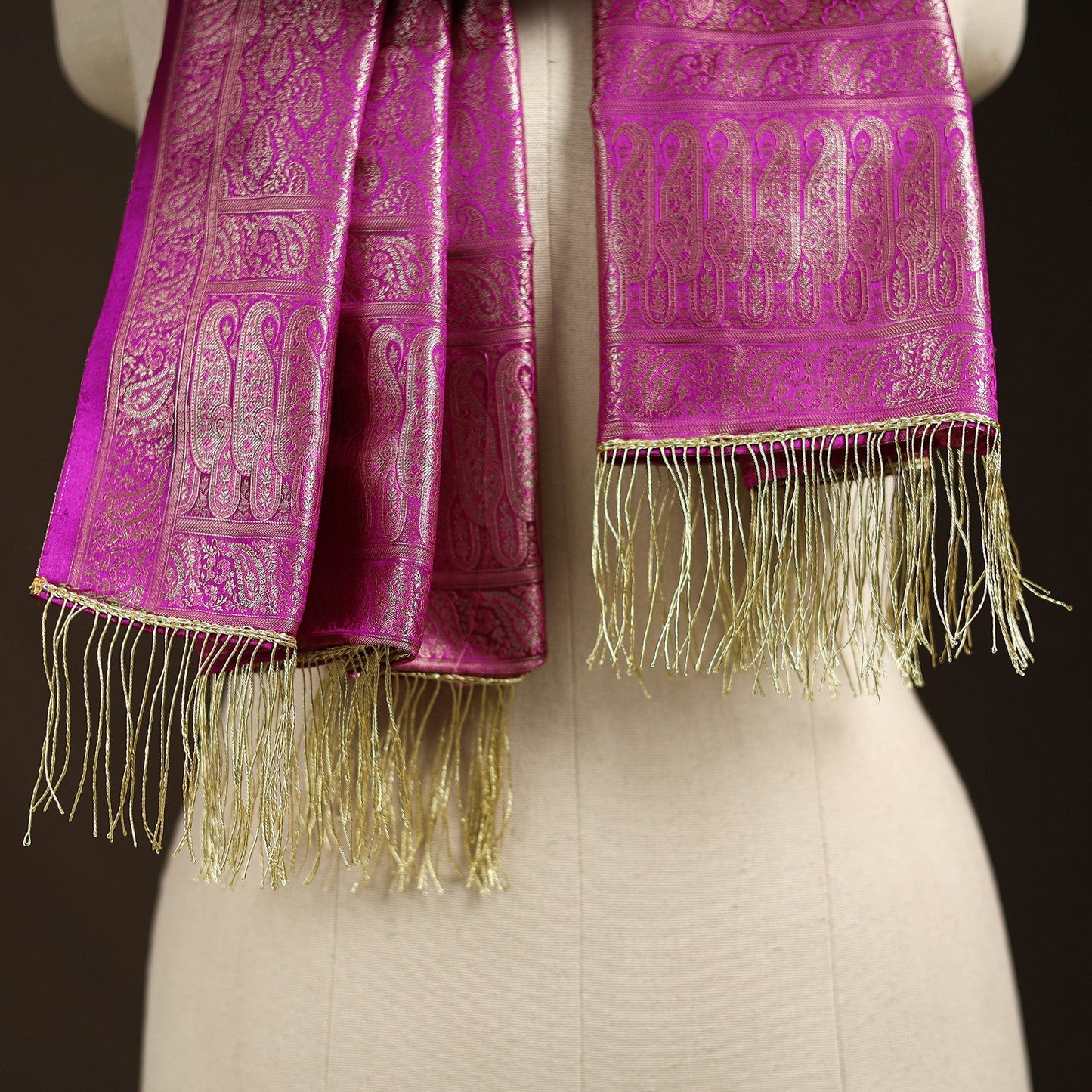 Brocade handloom semi silk banarasi stole 01 - handcrafted