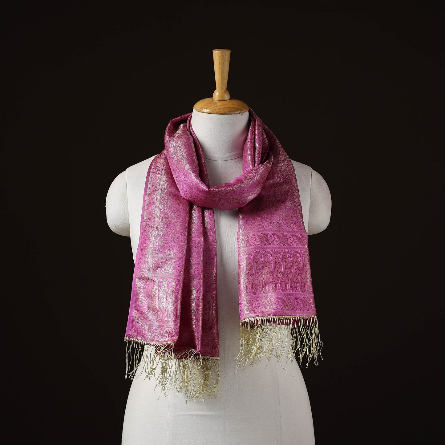 Brocade handloom semi silk banarasi stole 11 - handcrafted