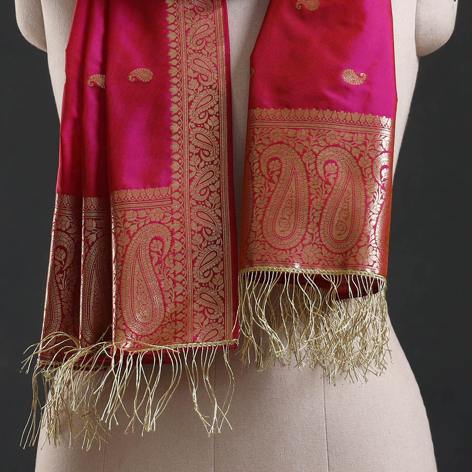 Brocade handloom semi silk banarasi stole 14 - handcrafted