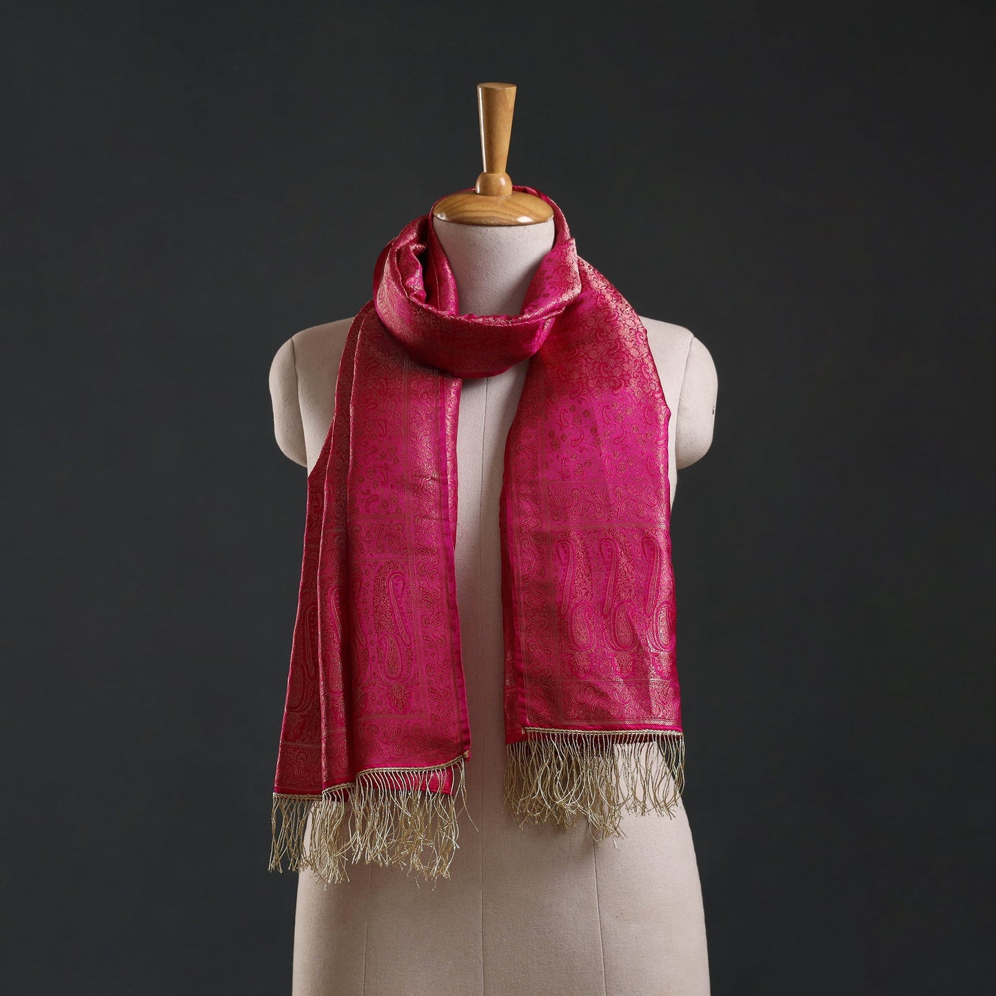 Brocade handloom semi silk banarasi stole 21 - handcrafted
