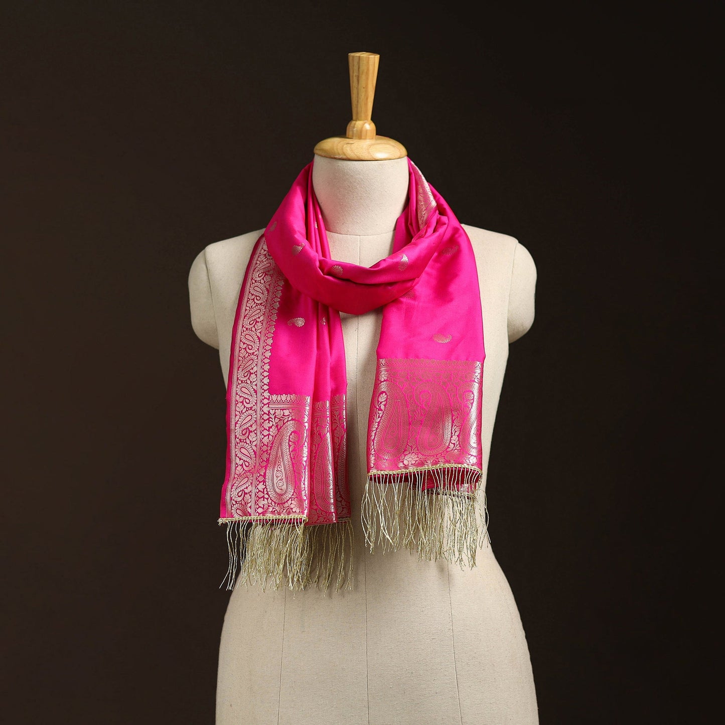 Brocade handloom semi silk banarasi stole 24 - handcrafted