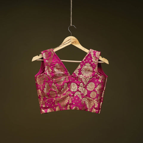 Pink - brocade silk banarasi stitched blouse 09