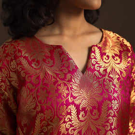 Pink - brocade silk a-line banarasi kurta 06 - handcrafted