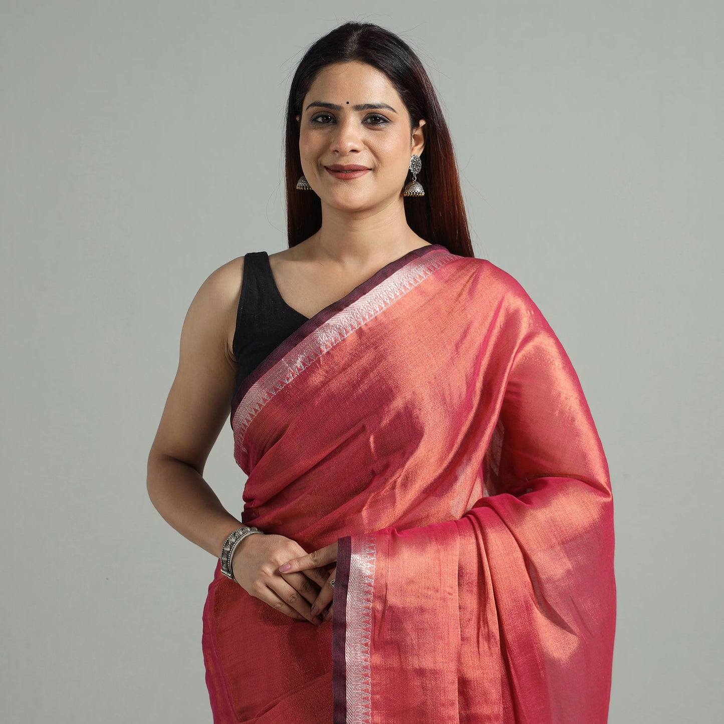 Red - burdwan tissue zari work handloom saree 73