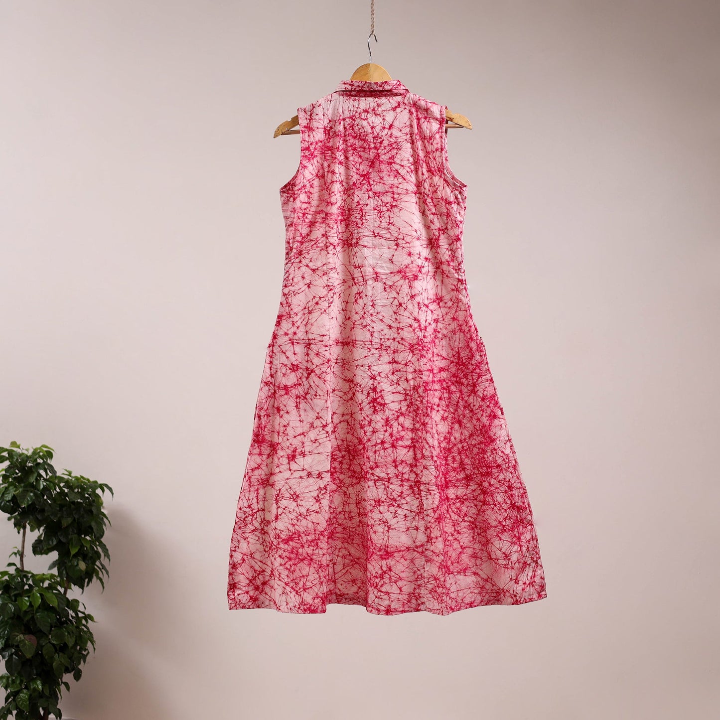 Pink - button down cotton batik dress 03 - handcrafted