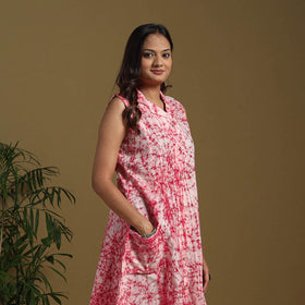 Pink - button down cotton batik dress 03 - handcrafted