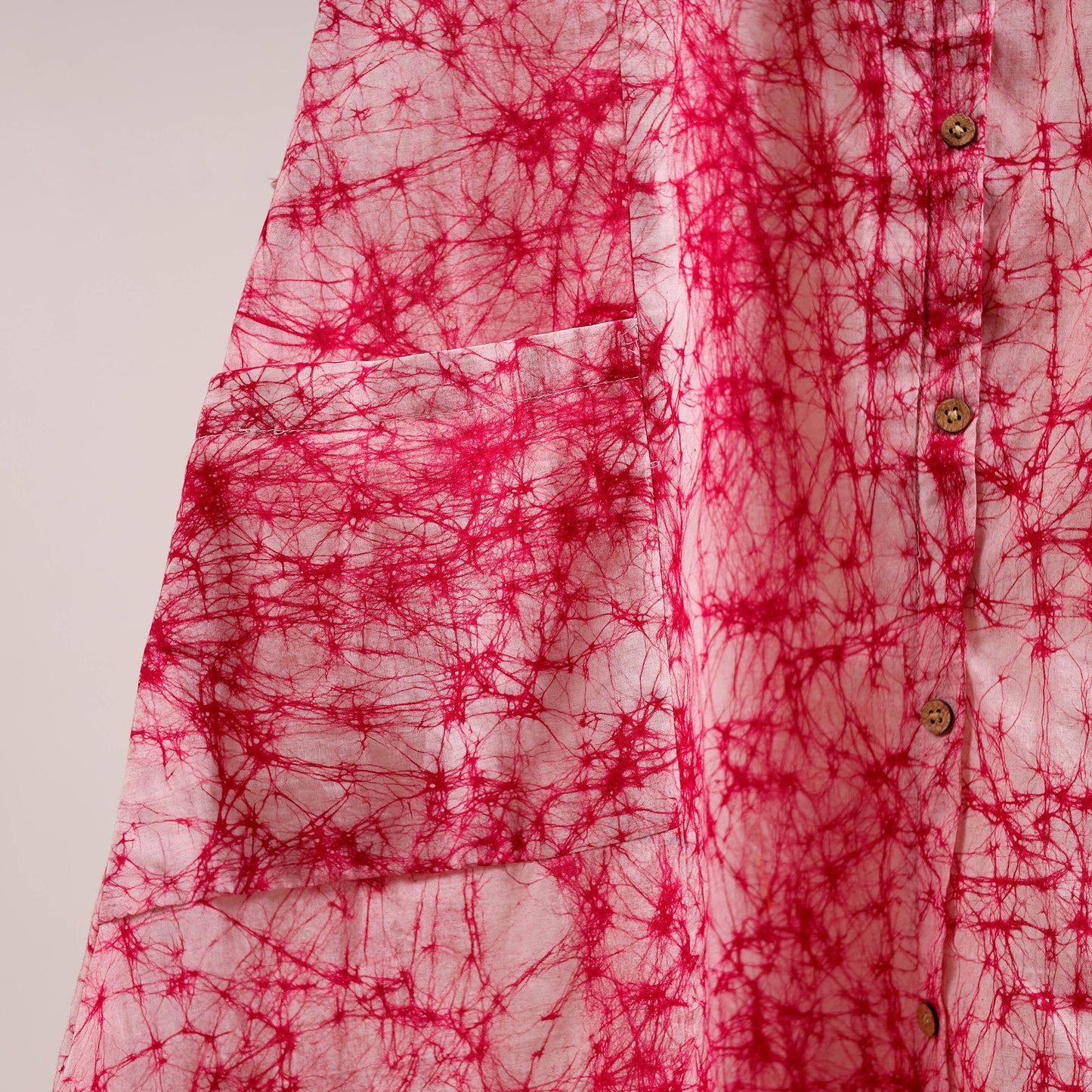 Pink - button down cotton batik dress 03 - handcrafted