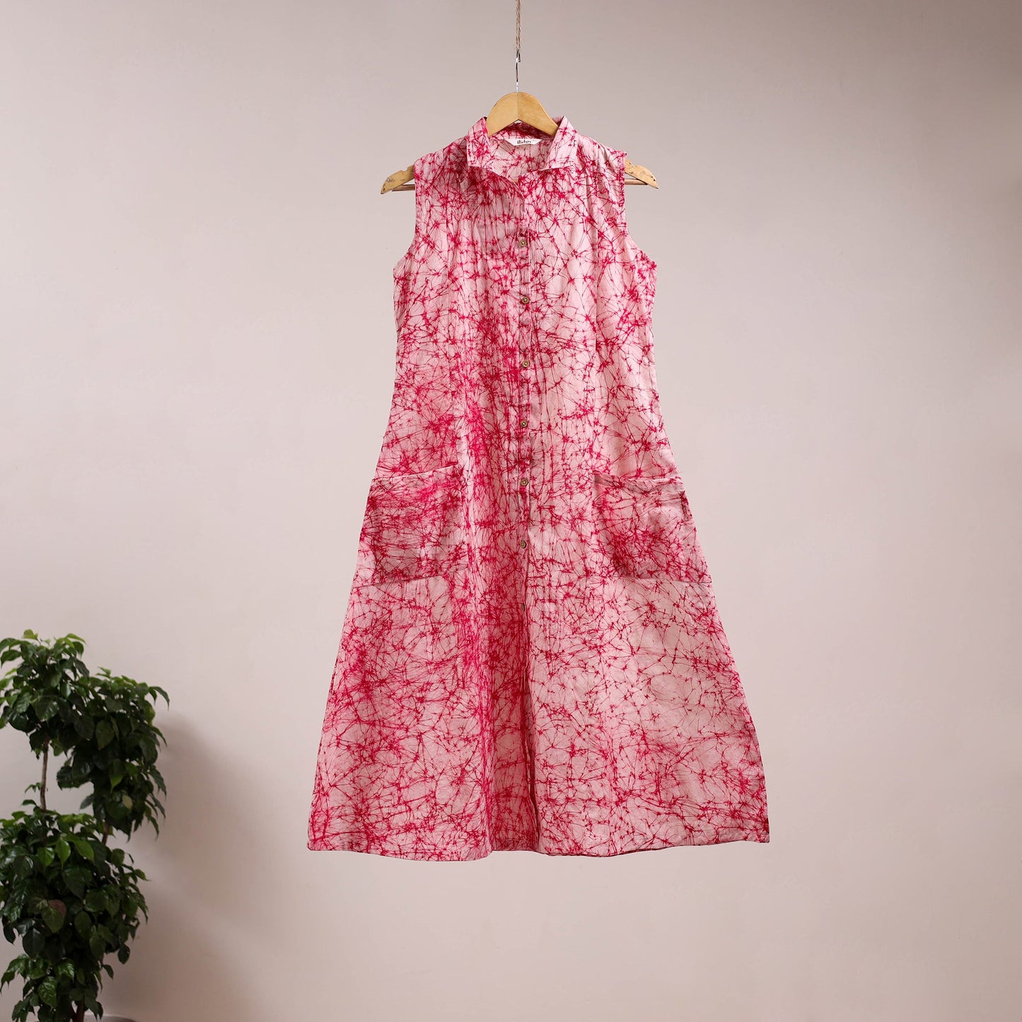 Pink - button down cotton batik dress 03 - handcrafted