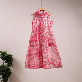 Pink - button down cotton batik dress 03 - handcrafted