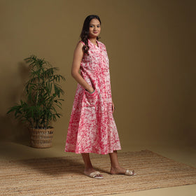Pink - button down cotton batik dress 03 - handcrafted