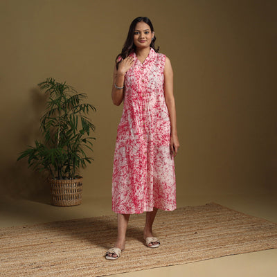 Pink - button down cotton batik dress 03 - handcrafted