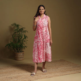 Pink - button down cotton batik dress 03 - handcrafted