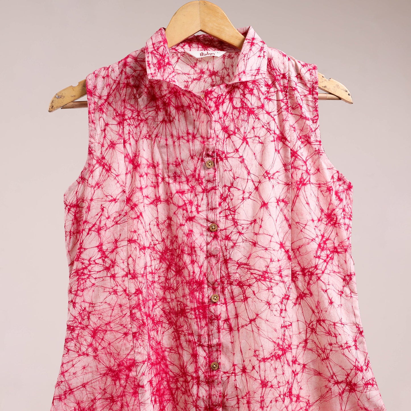 Pink - button down cotton batik dress 03 - handcrafted