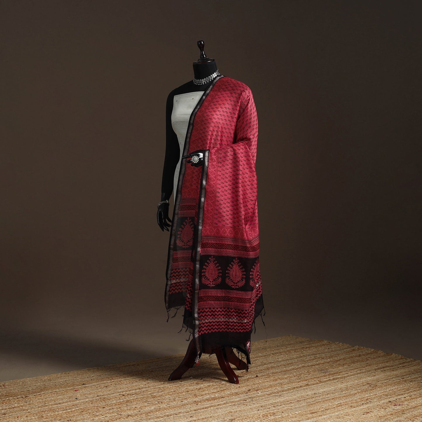 Chanderi silk bagh natural dyed dupatta with zari border 25