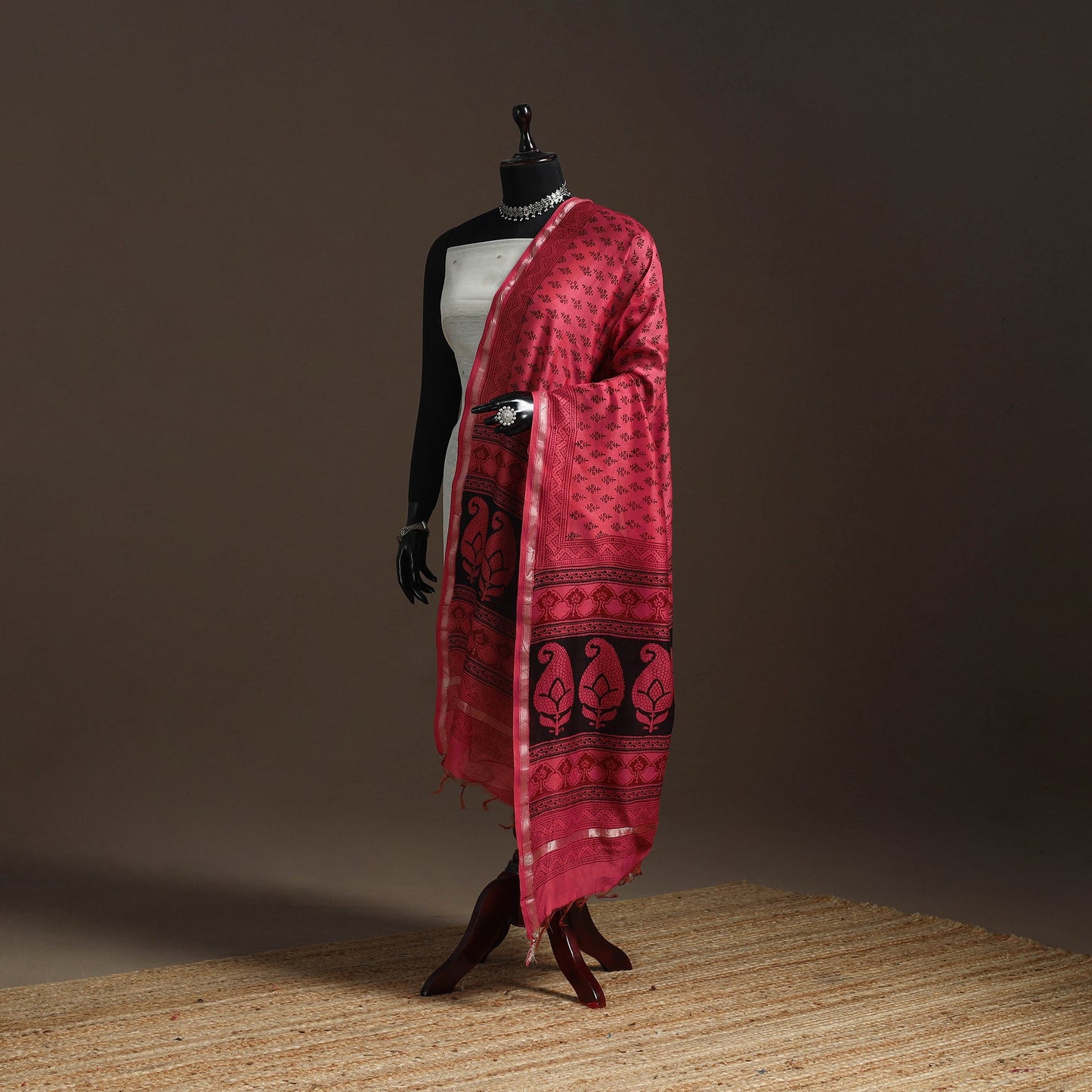 Chanderi silk bagh natural dyed dupatta with zari border 23