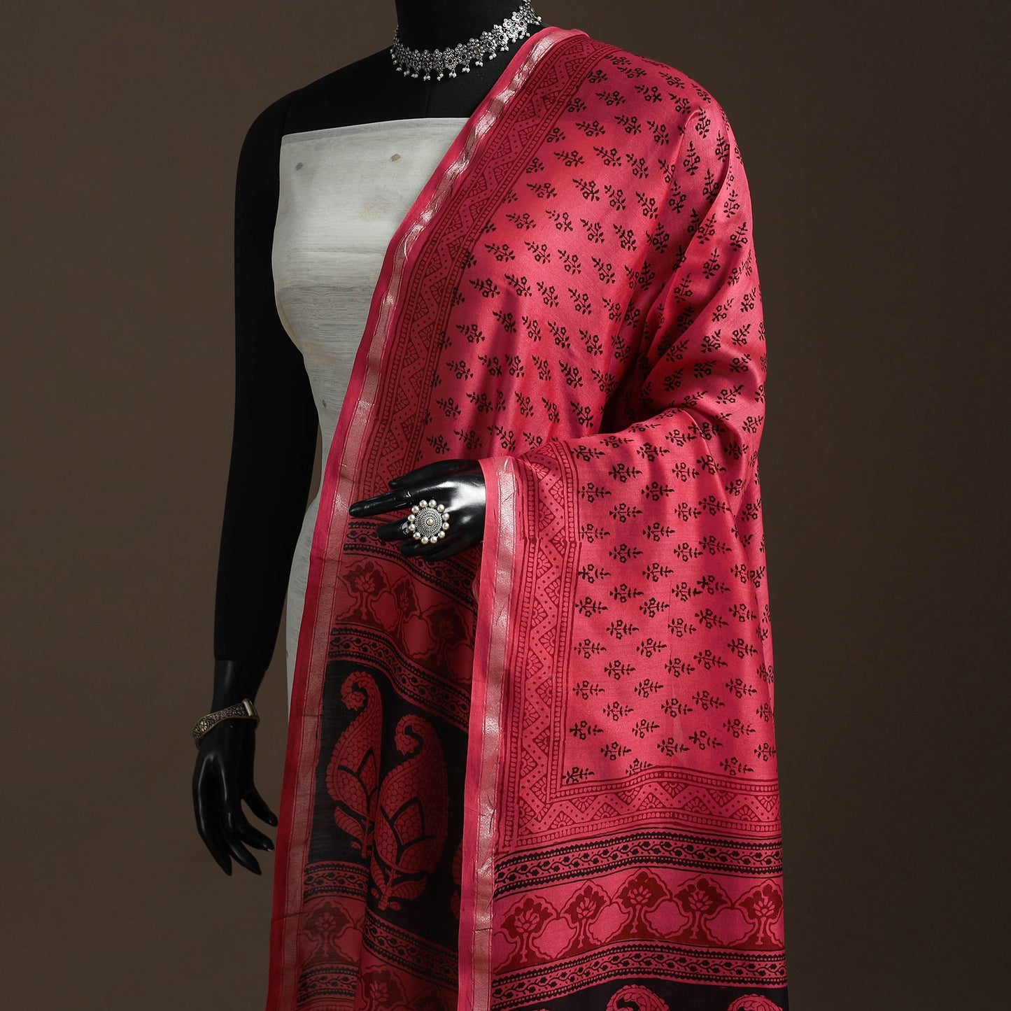 Chanderi silk bagh natural dyed dupatta with zari border 23