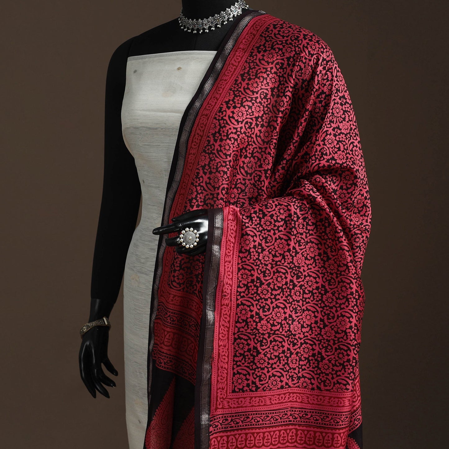 Chanderi silk bagh natural dyed dupatta with zari border 24