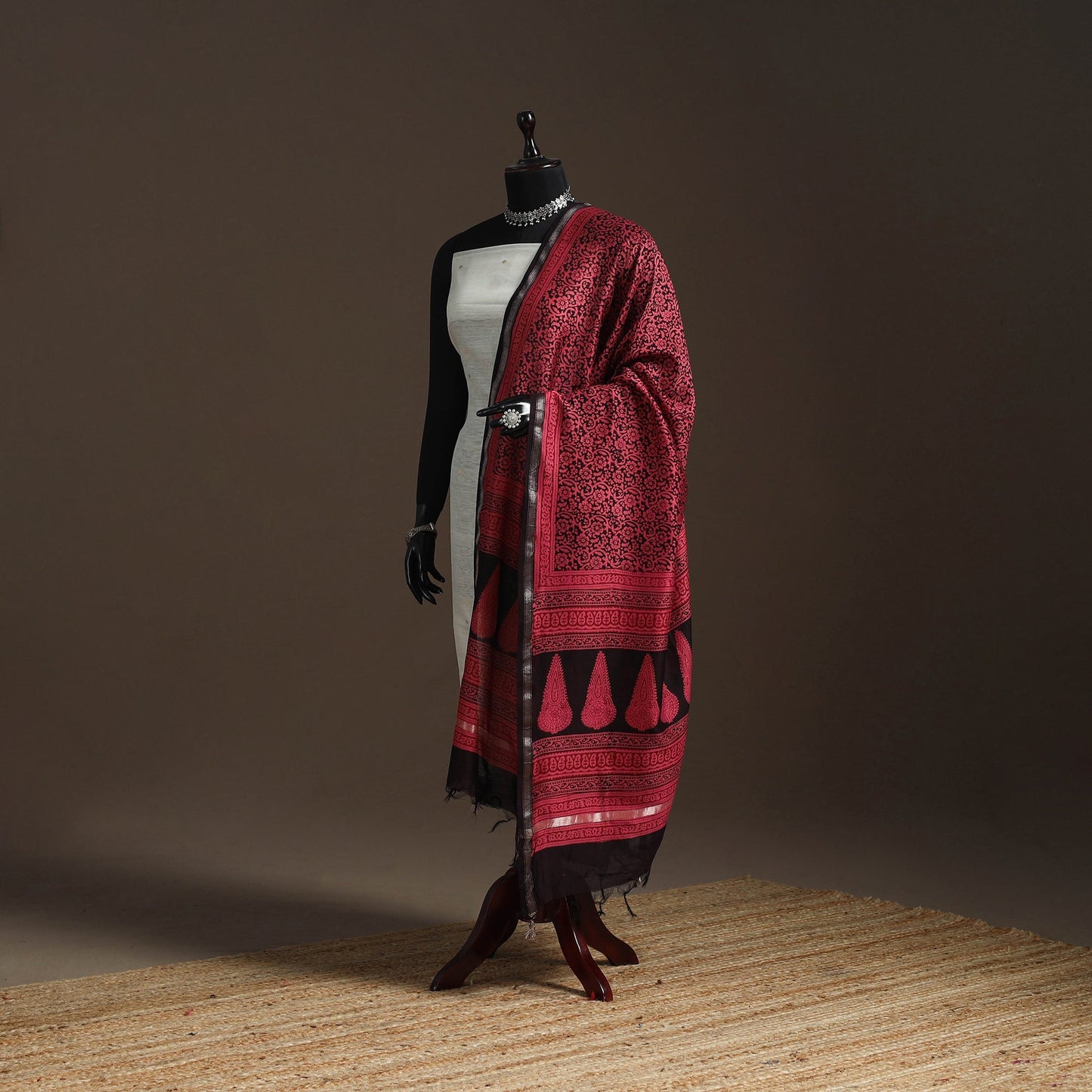 Chanderi silk bagh natural dyed dupatta with zari border 24