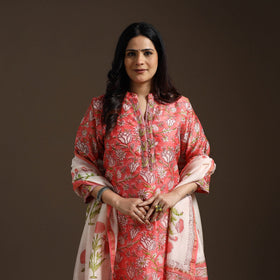 Pink - chanderi silk sanganeri suit set with dupatta