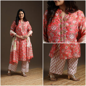 Pink - chanderi silk sanganeri suit set with dupatta