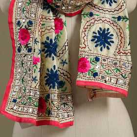 Pink Chanderi Silk Hand Embroidered Stole