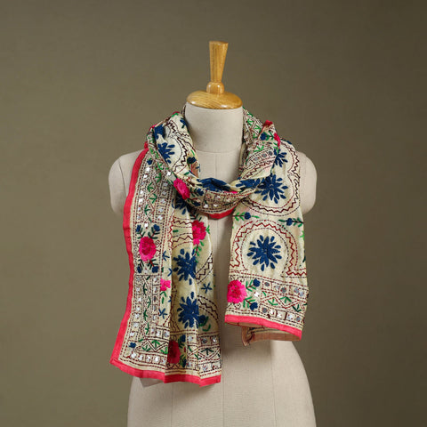 Pink Chanderi Silk Hand Embroidered Stole