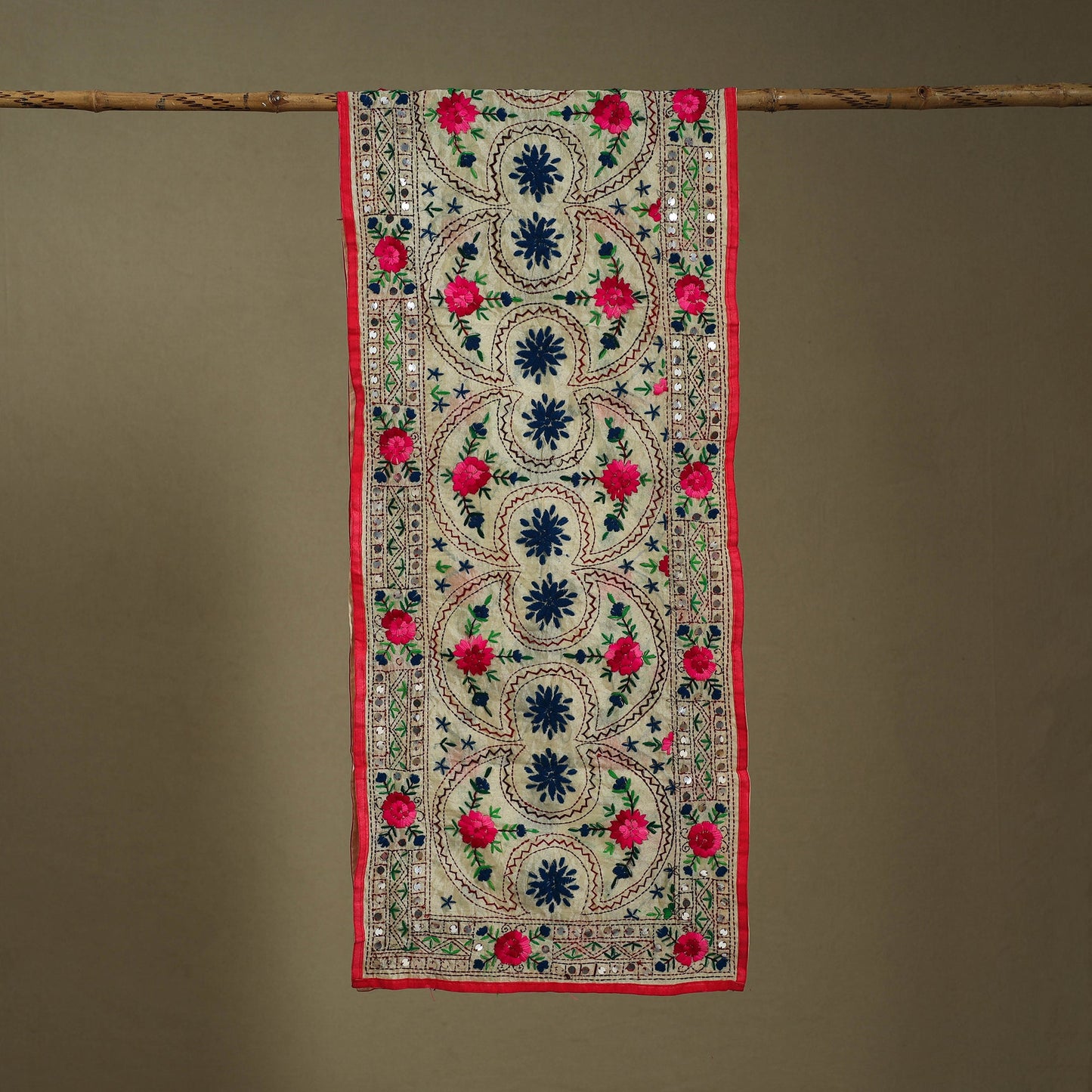 Pink Chanderi Silk Hand Embroidered Stole