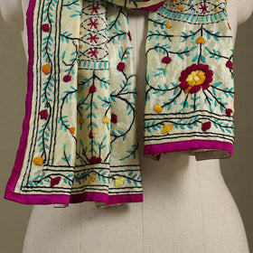 Pink Chanderi Silk Hand Embroidered Stole