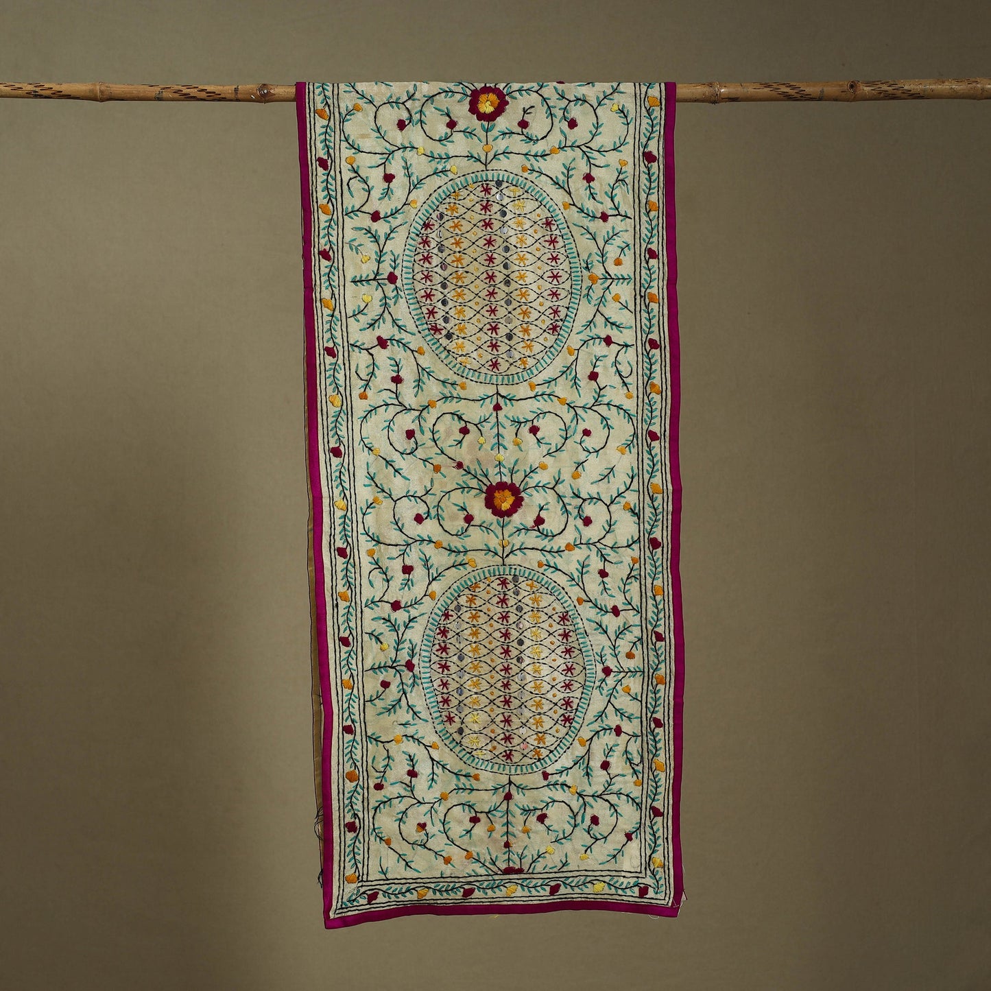 Pink Chanderi Silk Hand Embroidered Stole