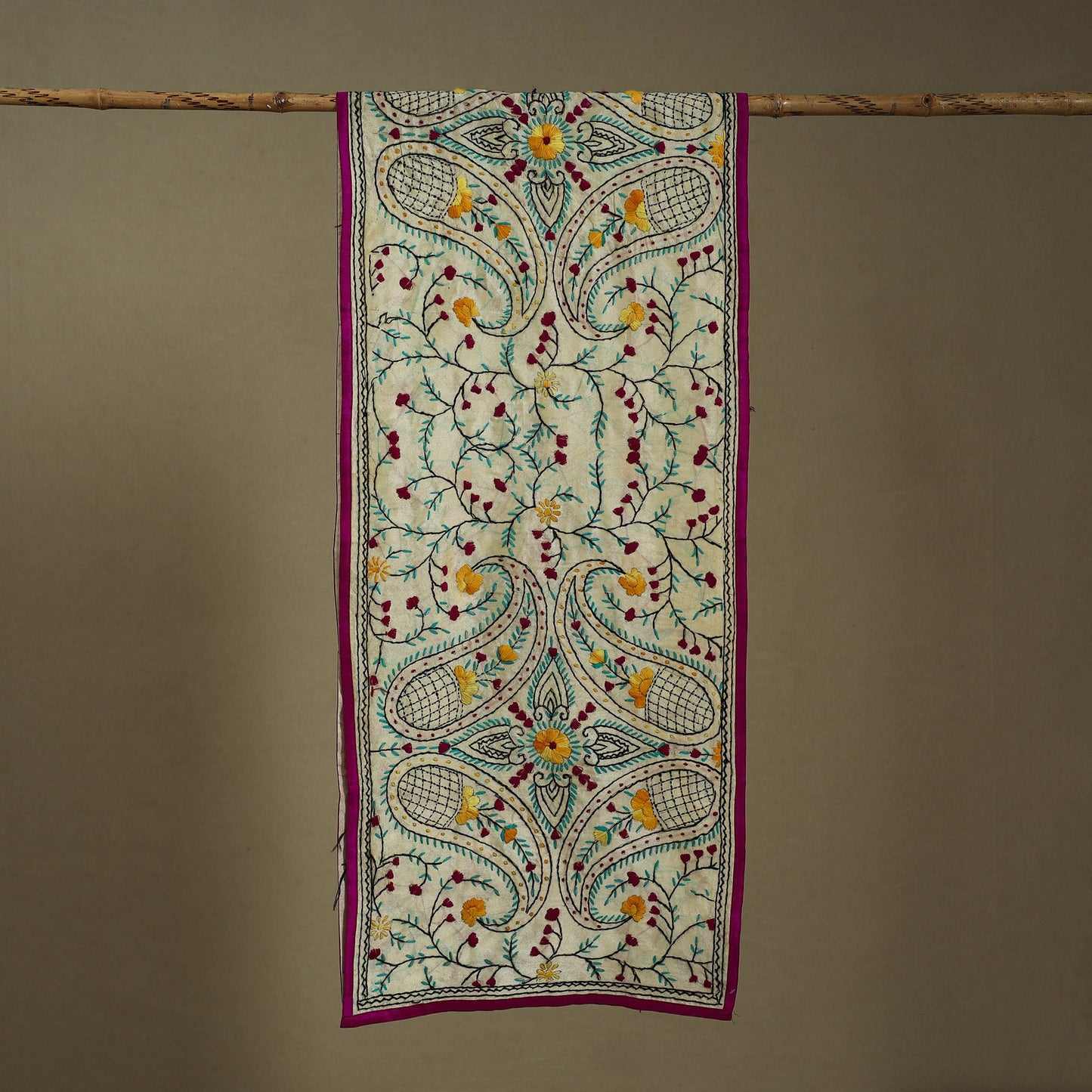 Pink Chanderi Silk Hand Embroidered Stole