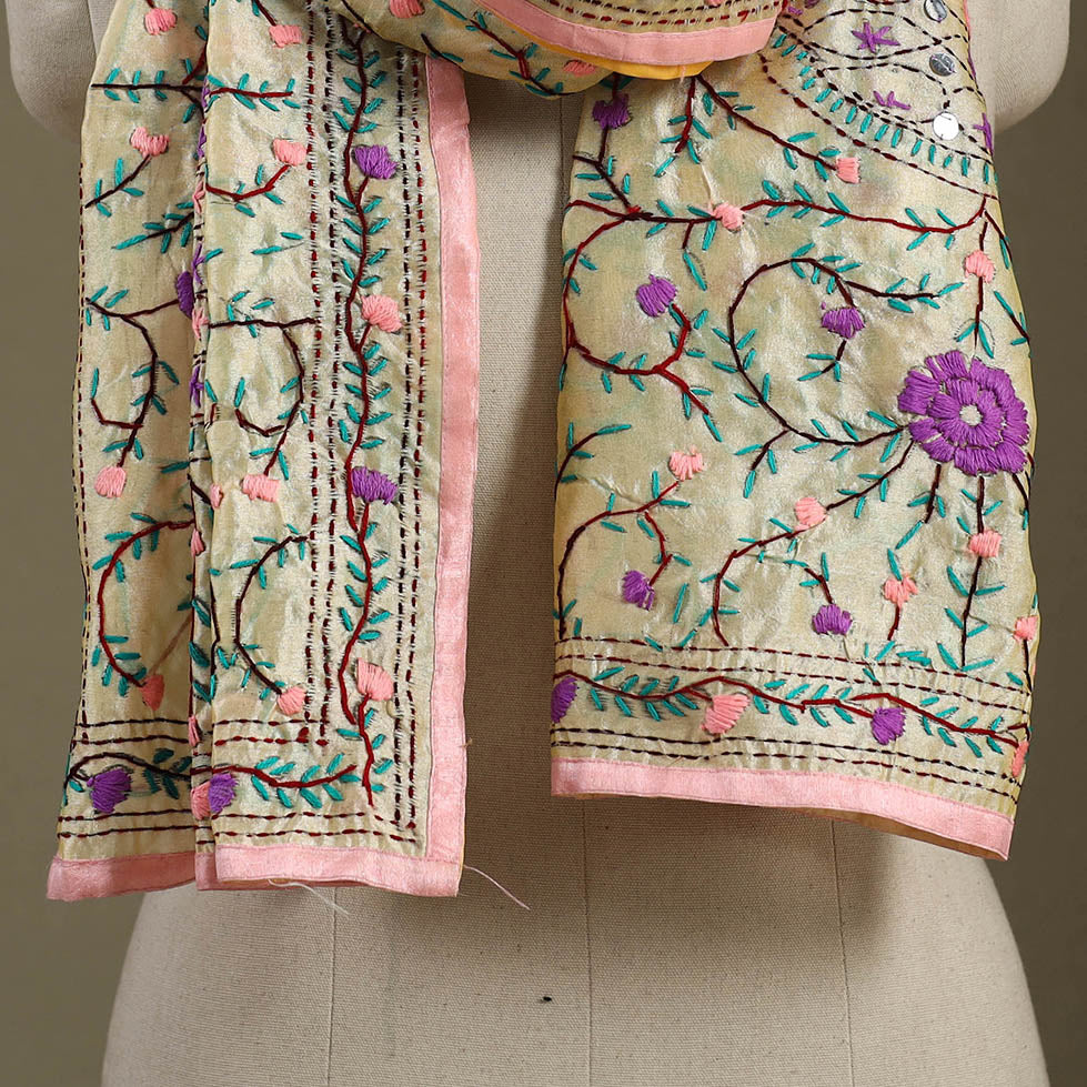 Pink Chanderi Silk Hand Embroidered Stole