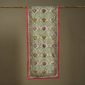 Pink - chanderi silk hand embroidered stole 55 - handcrafted