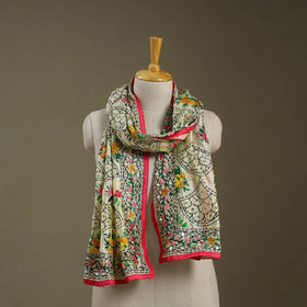 Pink - chanderi silk hand embroidered stole 55 - handcrafted