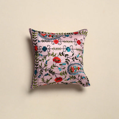 Chanderi silk hand embroidery cushion cover 06 - handcrafted