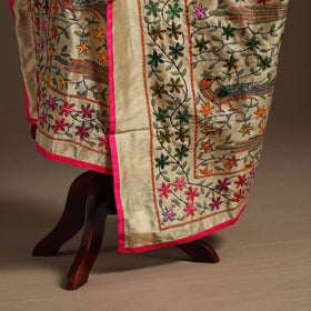 Pink - chanderi silk hand embroidery printed phulkari