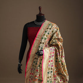 Pink - chanderi silk hand embroidery printed phulkari