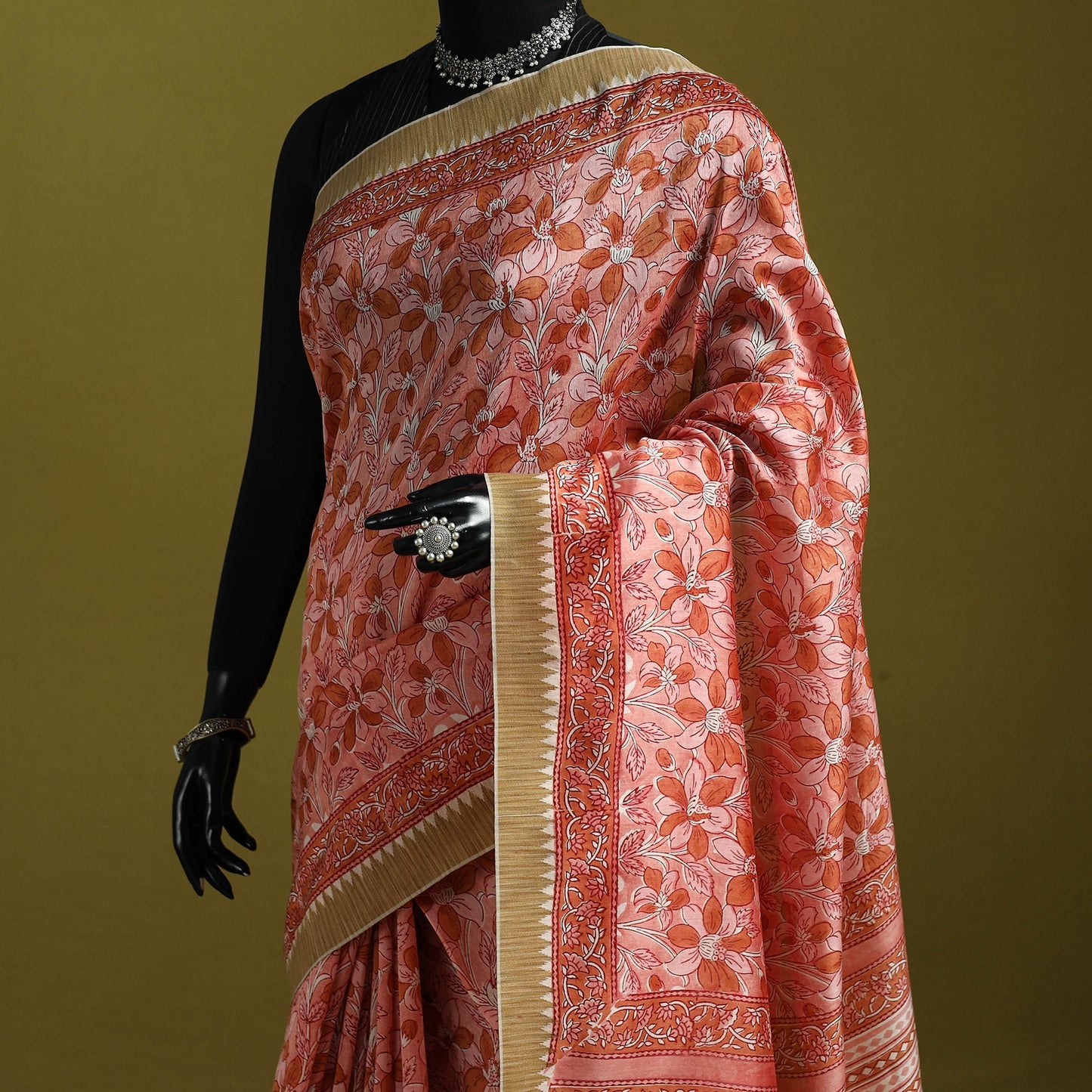 Chanderi silk hand sanganeri saree with ghicha border 25