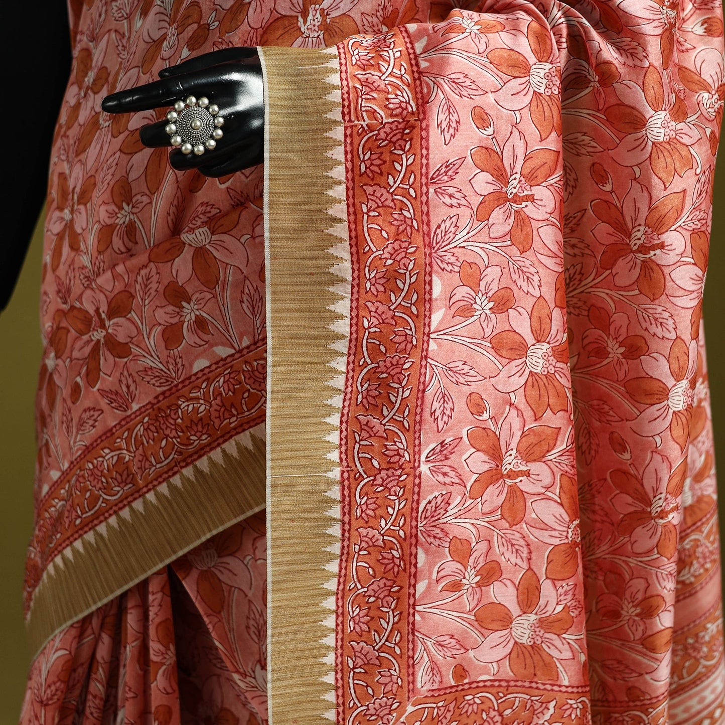 Chanderi silk hand sanganeri saree with ghicha border 25