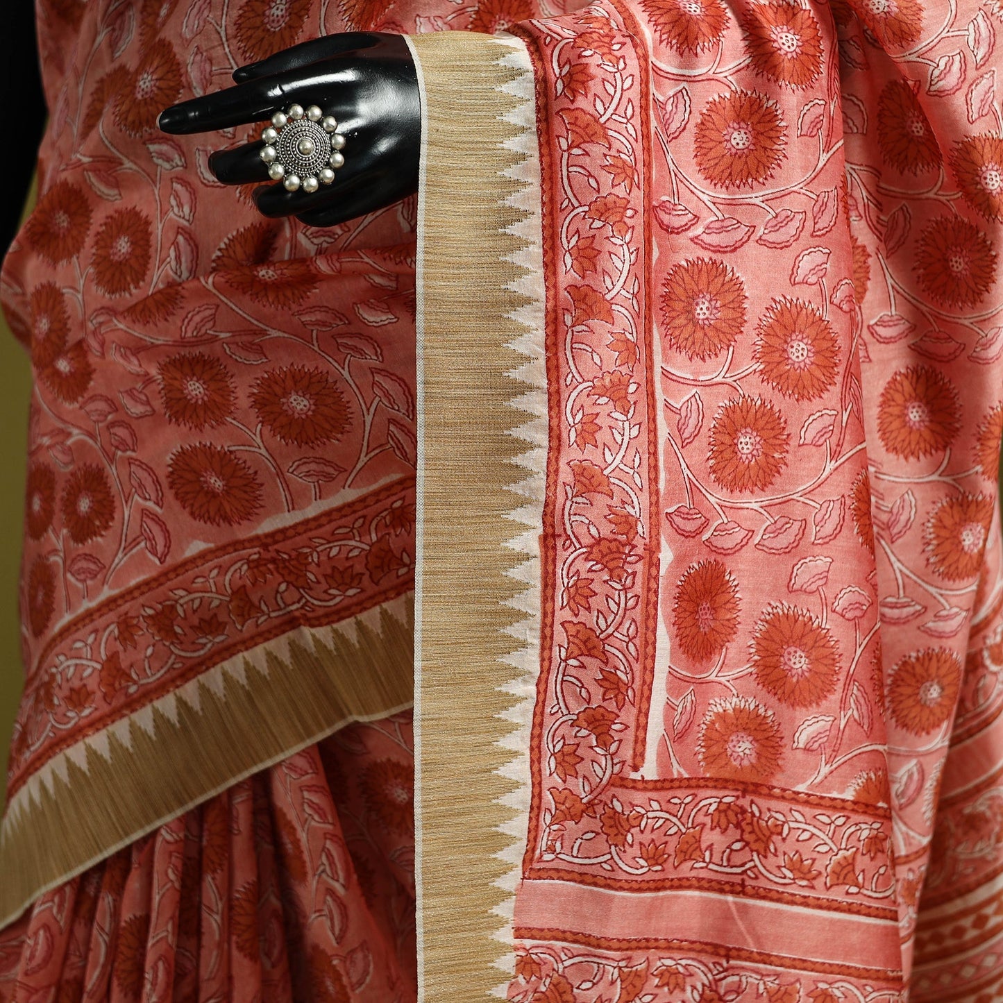 Chanderi silk hand sanganeri saree with ghicha border 27