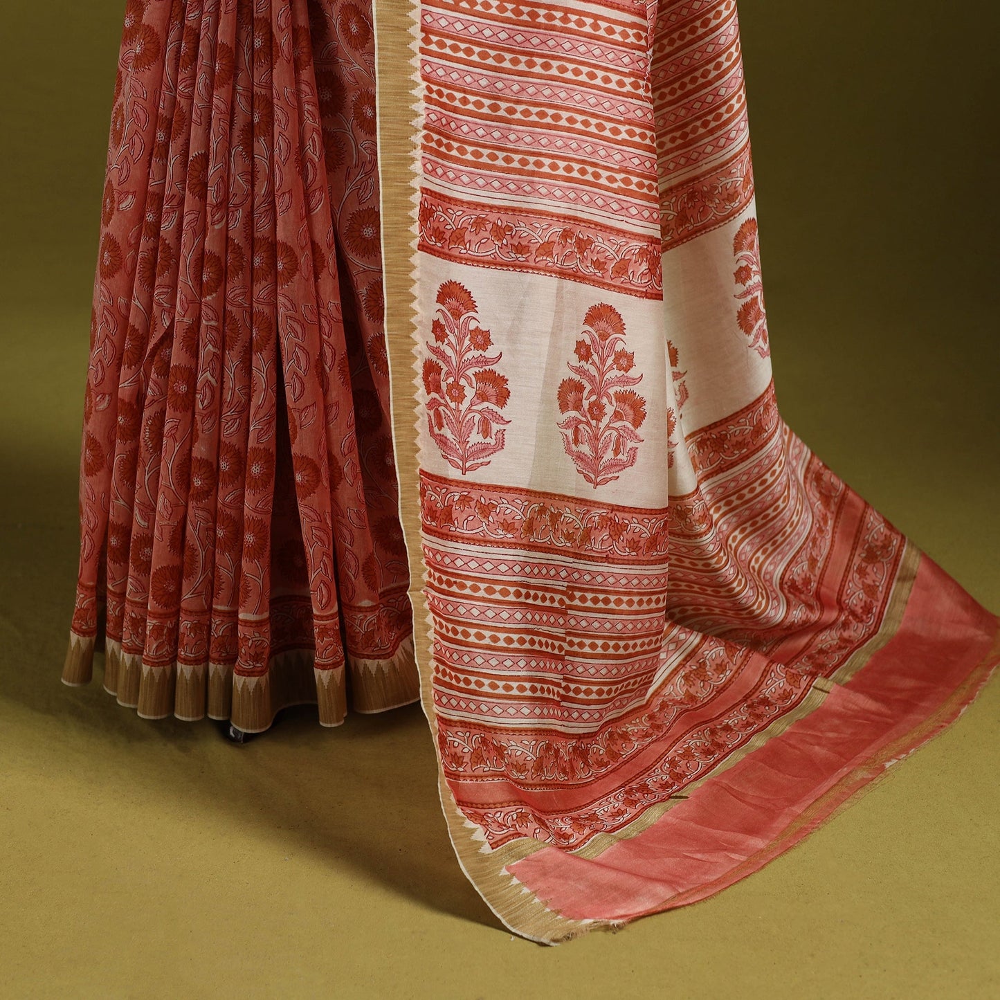 Chanderi silk hand sanganeri saree with ghicha border 27